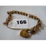 Ladies 9ct Gold Fancy chain link bracelet with padlock, 15.4g total weight