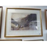 G R Rushton watercolour of a mountainous scene, 45 x 30cm