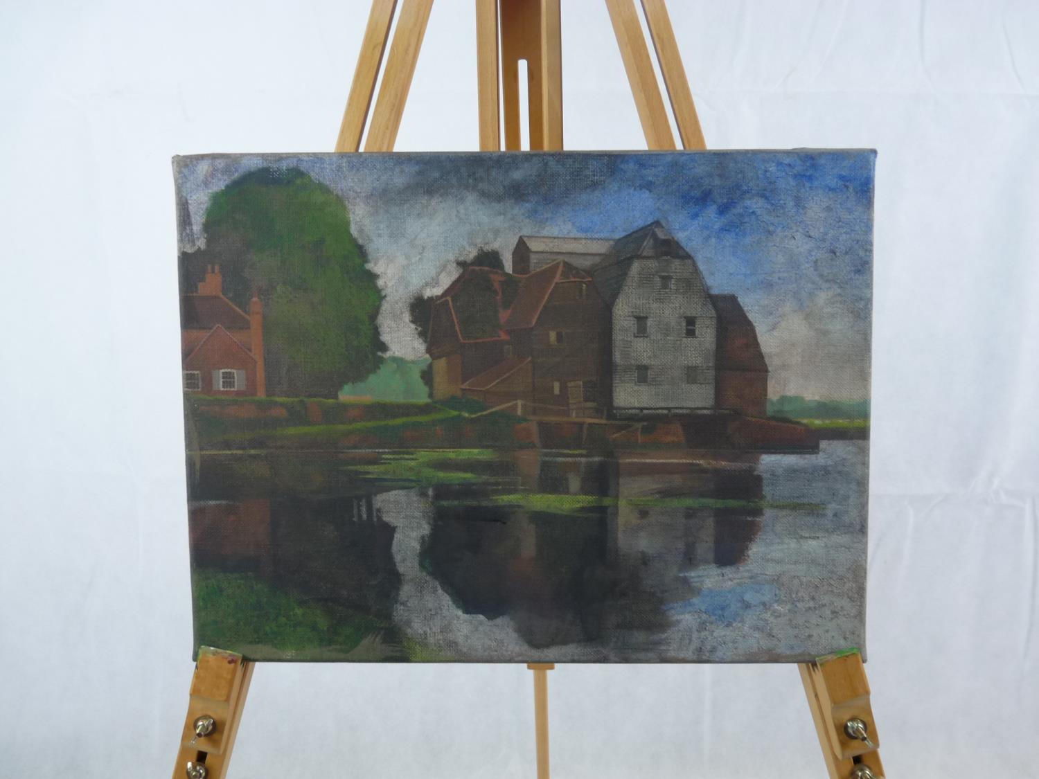 Oil on canvas of Hemingford Mill unsigned 41 x 30cm