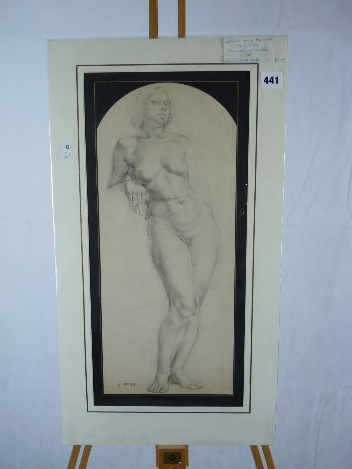 John Frye Bourne 1912-1991 Standing Nude Drawing from a Studio Sale 48 x 20cm