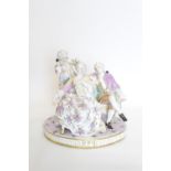 Samson Porcelain figural group of a Regency scene decorated with pastel and gilt detail, under glaze