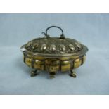 High quality Silver Gilt Caviar lidded container with foliate and panel decoration supported on