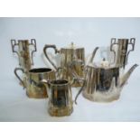 Walker & Hall Silver plated Tea Set for 4 with engraved decoration and Ivory knops and a Pair of WMF