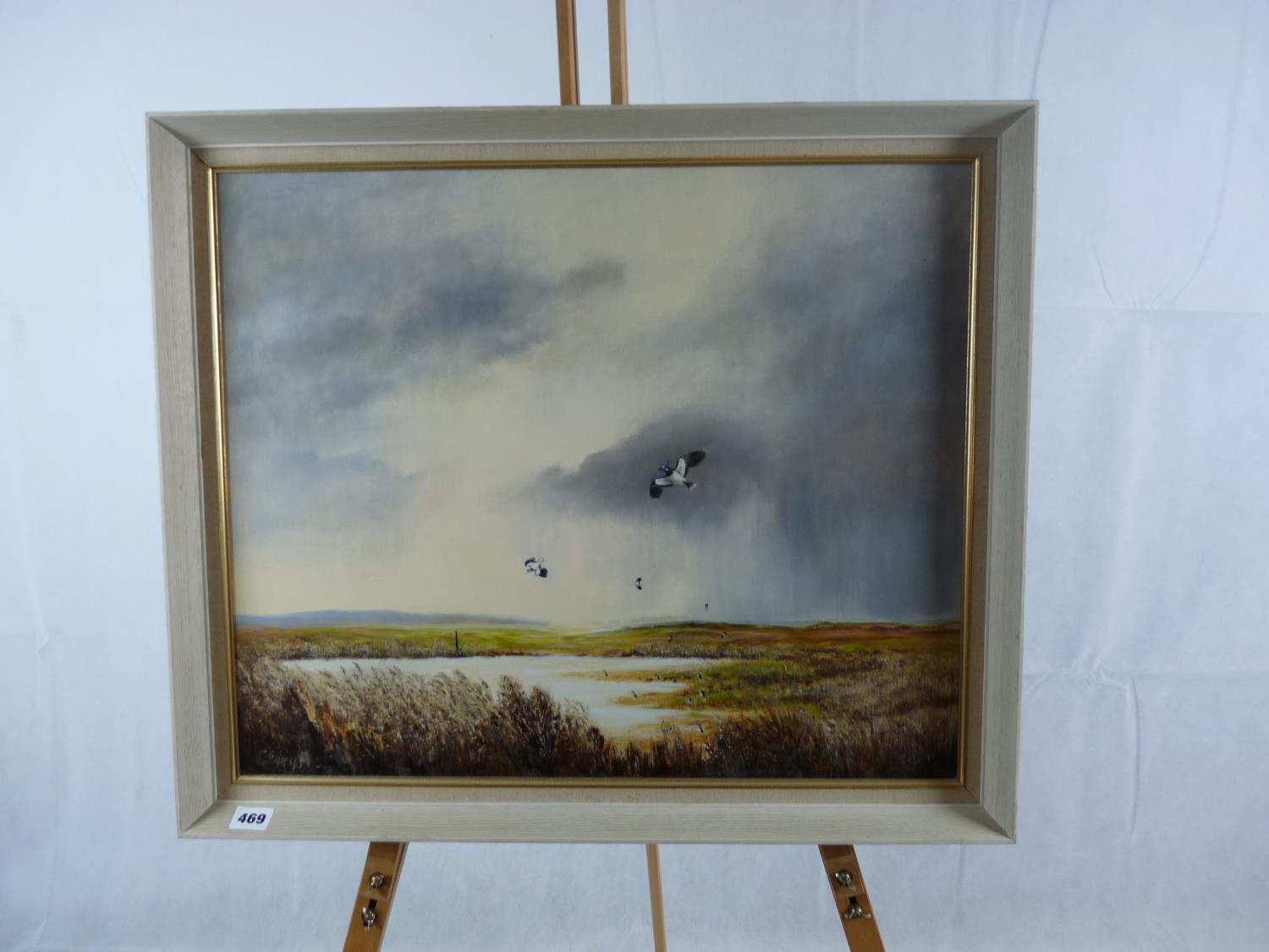 Clary Armstrong, Framed Acrylic on board entitled 'Lapwings'. 59 x 49cm