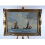 William F Burton Framed Oil on board of Sailing Clippers in Gilt Gesso frame 60 x 40cm