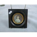 19thC Painting on Ivory of a Young girl monogrammed NPC in ebonised frame with gilt detail