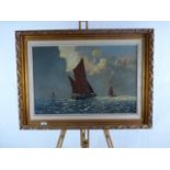 William F Burton Framed Oil on board of Sailing Clippers in Gilt Gesso frame 51 x 76cm