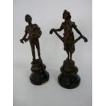 Pair of French Cast figures of Semeur and another on wooden turned bases. 29cm in Height