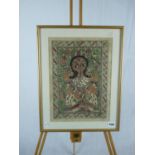 Watercolour on paper Indian painting of a Goddess unsigned. 26 x 35cm