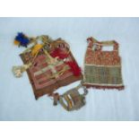 Interesting African Leather Ceremonial Wedding mask, apron and hanging with button and tassel