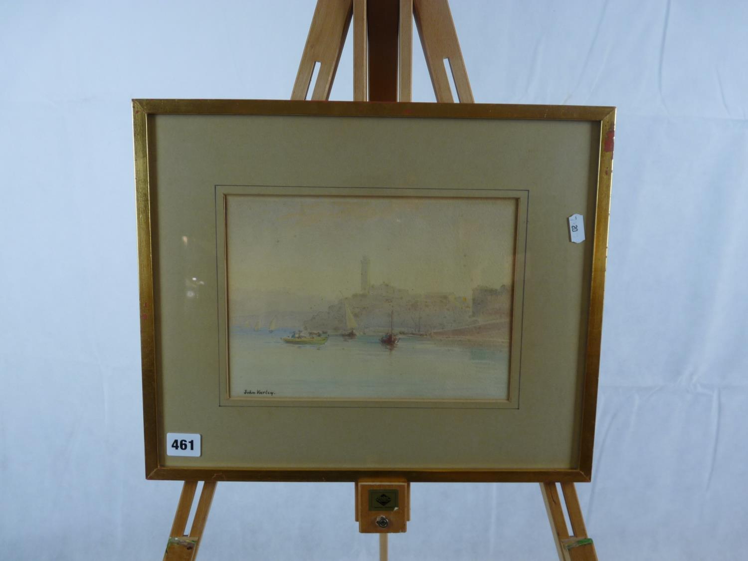 John Varley RA 1778 - 1842 Watercolour of a Mediterranean coastal scene, signed to bottom left. 26 x