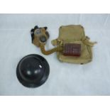 British WW2 Helmet 1939, British Army 1940 Gas Mask in Canvas Bag