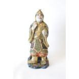 Japanese Meiji Period Satsuma figure of a warrior with highly gilded detail. 32cm in Height