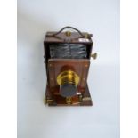 19thC Wray of London Mahogany Concertina camera with 5 x 4 Lens marked No.6328 and a Oak extending
