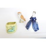 Collection of assorted Wade Whimsies, Sylvac Fauna vase, Beswick Owl and a Royal Doulton Debbie