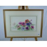 Framed and Mounted Watercolour of Floral Still Life by Elizabeth Bridges RI. 38 x 22cm