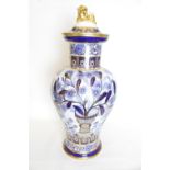 Impressive 19thC Copeland Blue and white Pheasant decorated gilded lidded vase with surmounted