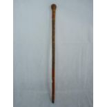 Late 19thC Chinese Carved Bamboo walking Cane with metal ferrule base. 91cm in Length