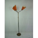 1970s Retro 3 Branch adjustable standard lamp with conical Orange Shades