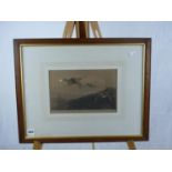 Archibald Thorburn signed etching of Grouse in Flight 1895, framed and mounted. 27 x 17cm