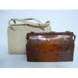 Vintage Crocodile Skin Beige Hand bag and and a 1950s Snake skin Hand bag with brass fittings