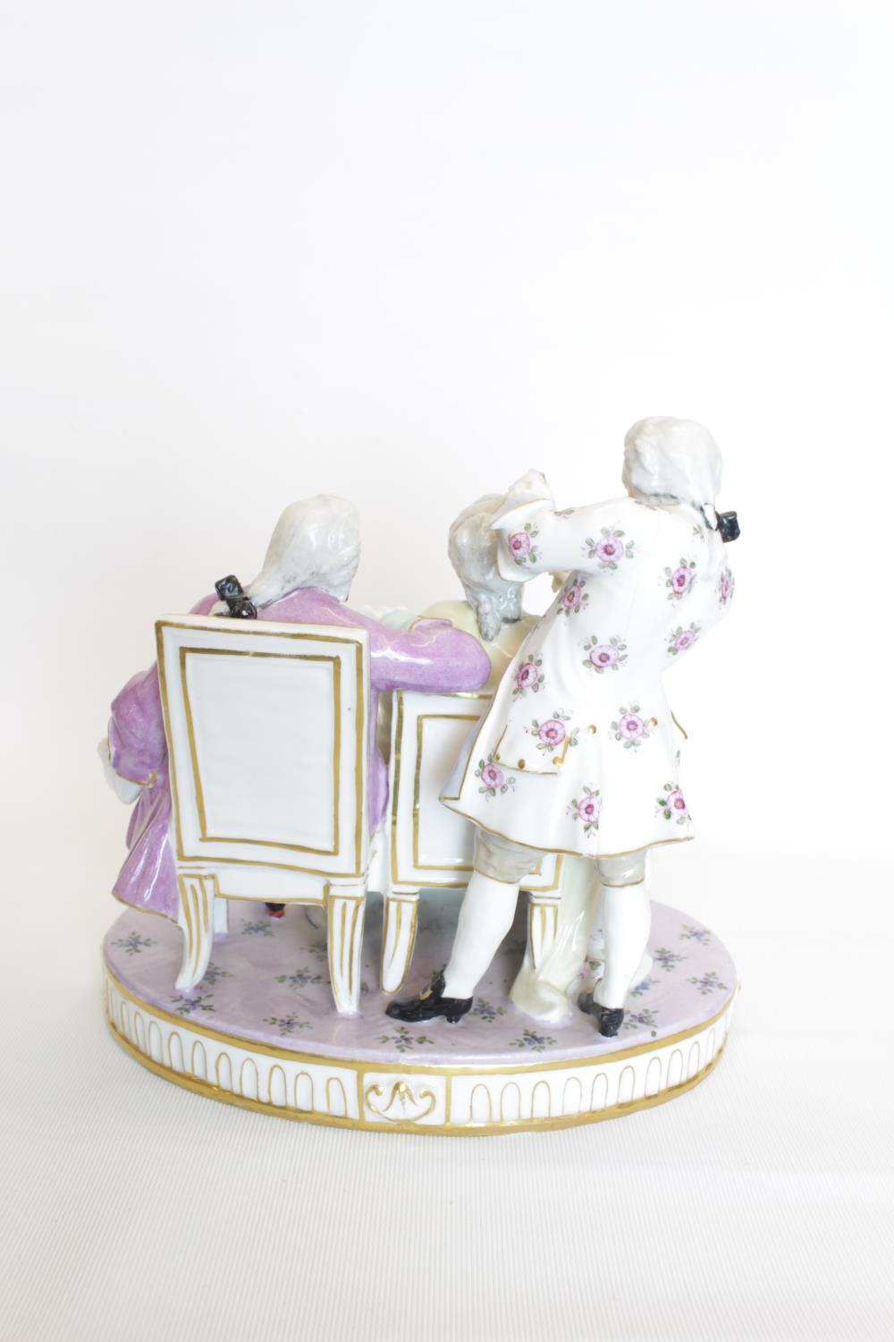 Samson Porcelain figural group of a Regency scene decorated with pastel and gilt detail, under glaze - Image 2 of 2