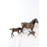 Beswick Chestnut Shire Horse and 2 Foal figures