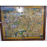 Framed Map Wonderground Map The London Town of Drawn by MacDonald Gill, 93 x 74cm