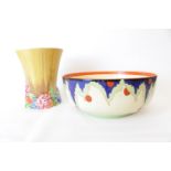 Clarice Cliff Drip glazed Vase with floral decorated base and a Large Art Deco over painted bowl