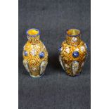 Pair of European vases of floral decoration in the Style of Zolnay, Stamped Al Hambrian, 15.5cm in