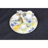 Italian Art Pottery Floral decorated Cabaret Coffee Set for 2