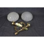 Pair of 20thC Frosted Glass hanging ceiling lights with brass fittings, 28cm in Diameter