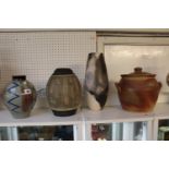 Collection of Studio Pottery inc. Jane Searle stylised Vase, John Leach Pottery lidded jar etc