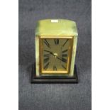 Art Deco French Onyx cased mantel clock with gilded Roman numeral dial, supported on Slate base,