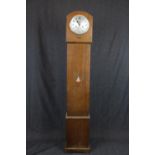 Art Deco Style English Oak cased grandmother clock with Silvered Numeral dial, 127cm in height