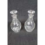 Pair of Good quality Early 19thC decanters with ringed neck, panelled shoulders and etched Hop and