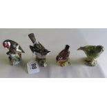 A Beswick Whitethroat, Beswick Goldfinch, Beswick Greenfinch (slightly a/f) and a Beswick Wren