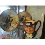 Two Royal Doulton character plates 'Balloon Man' and 'Balloon Seller', boxed and an Old Charlie