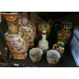 A pair of reproduction oriental vases (one a/f) and other pottery