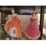 Two Royal Doulton figures Collectors Club, Summer Breeze and Fair Lady (orange).