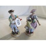 A pair of Meissen figures lady (a/f) and gent with spade