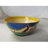 A Clarice Cliff Fantasque Bizarre bowl multicoloured trees on green band Newport Factory mark