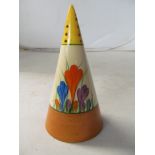 A Clarice Cliff crocus pattern conical sugar sifter