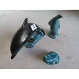 A Poole Pottery dolphin, frog and penguin