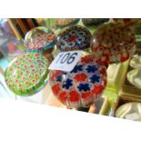 Five small Millefiori paperweights.