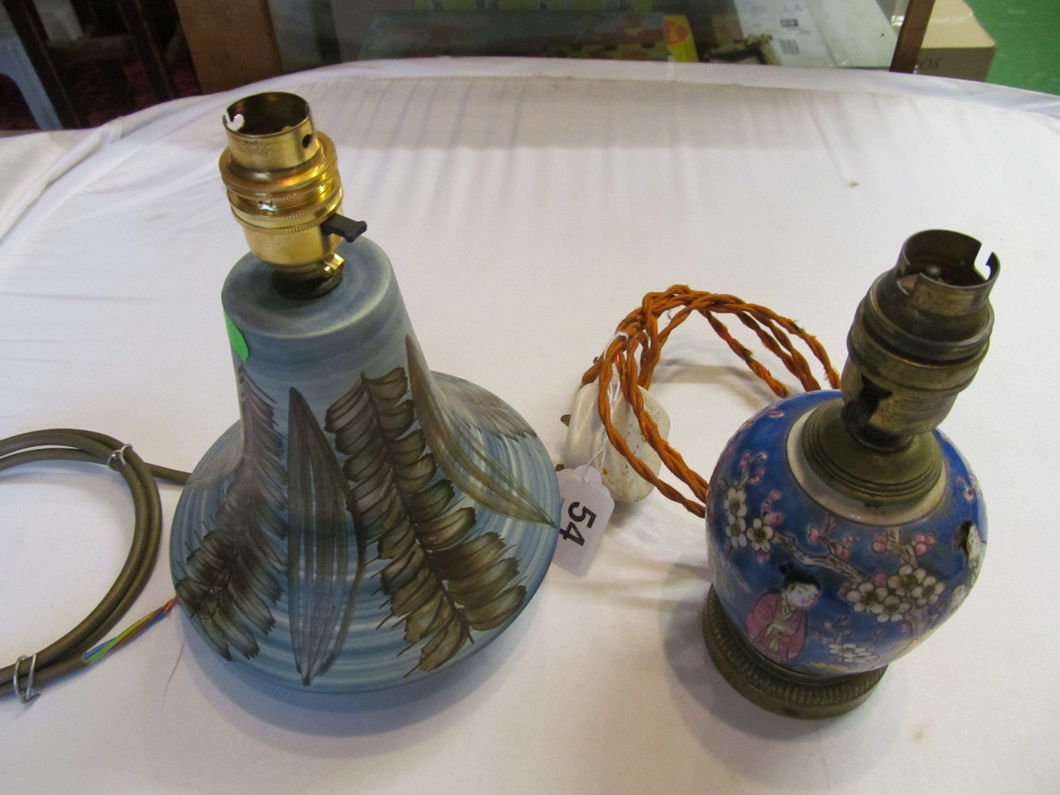 A pottery table lamp and oriental table lamp