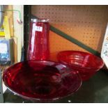 Two Whitefriars ruby red bowls and large vase