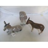 A Royal Doulton donkey, Nao donkey and a Nao Owl.