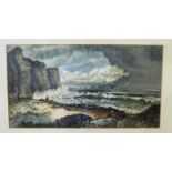 In the style of David Cox - 19th Century watercolour seascape with figure signed, in gilt frame.