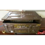 Five metal military ammunition cases/boxes